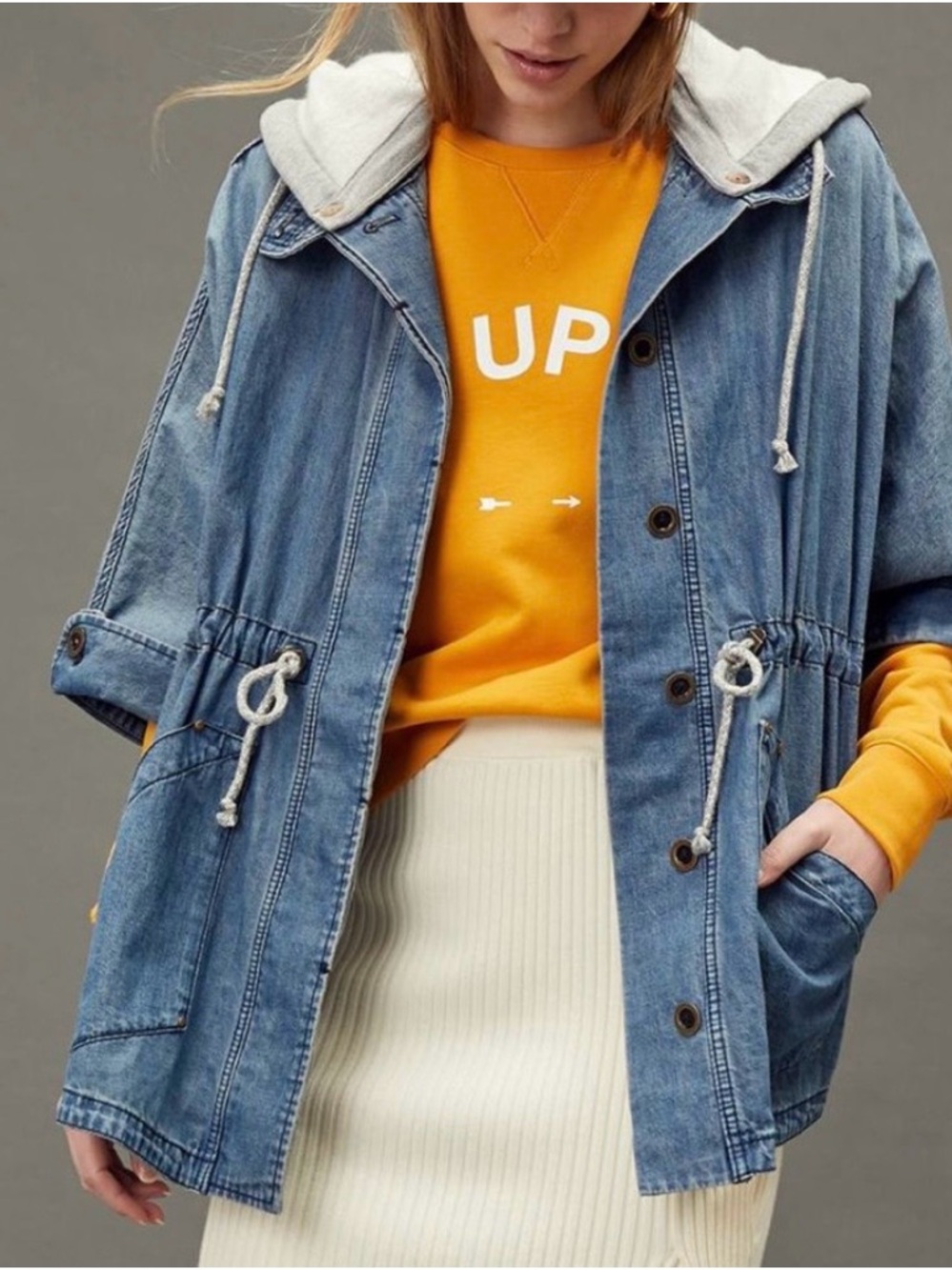 Anthropologie Pilcro Light Blue Denim Hooded Parka Kimono Jacket